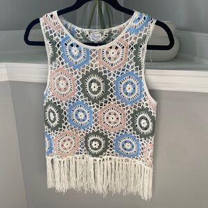 Francesca's Multicolor Crochet Fringe Crop Top
